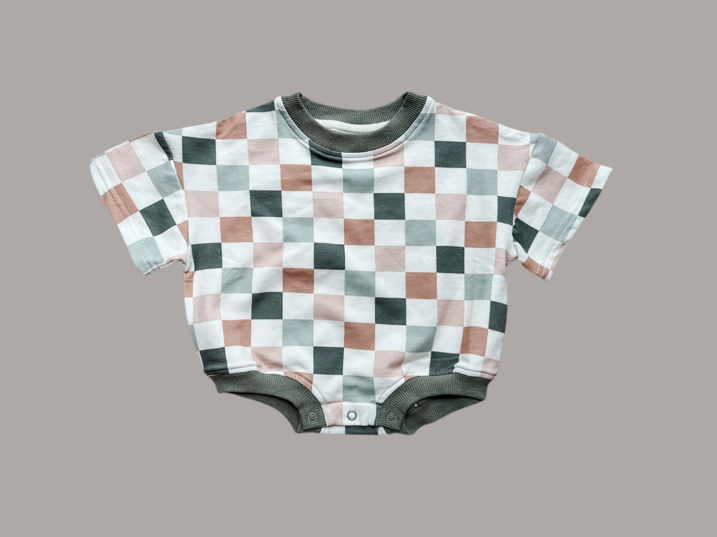 Oversized T-shirt Bubble Romper- Sage Check