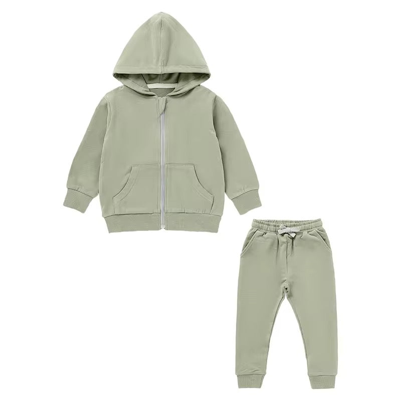Sage Green Organic Cotton 2-Piece Zip Jogger Sweatsuit