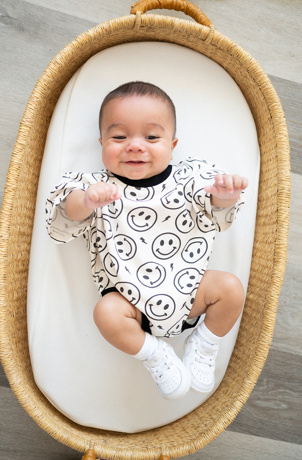 Oversized T-shirt Bubble Romper- Electric Smiley