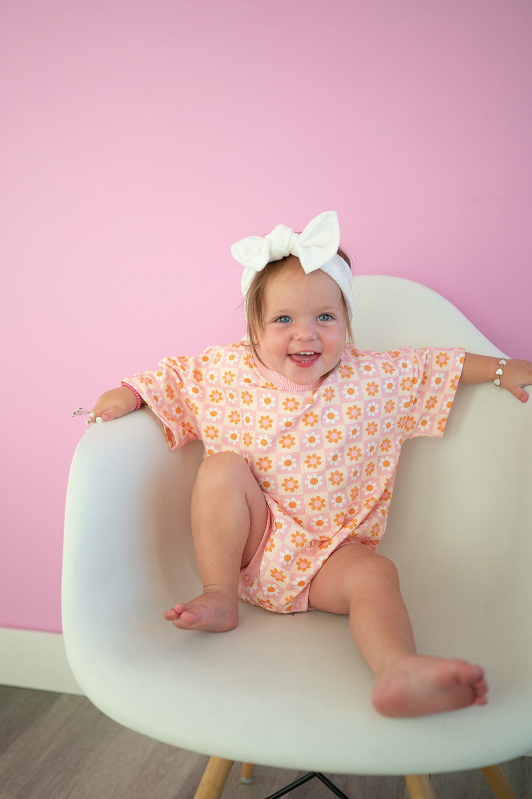 Oversized T-shirt Bubble Romper- Boho Daisy Check