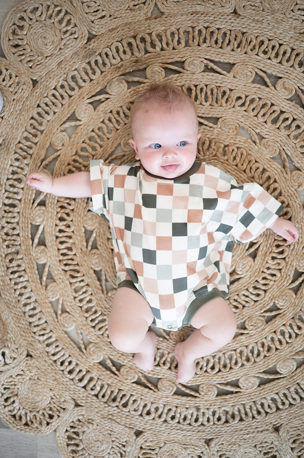 Oversized T-shirt Bubble Romper- Sage Check