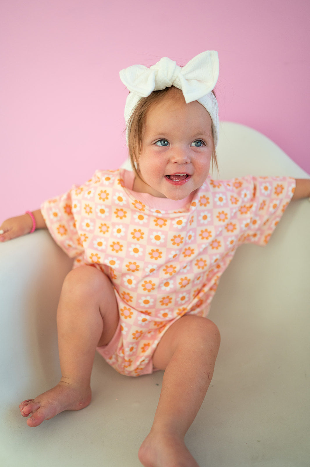 Oversized T-shirt Bubble Romper- Boho Daisy Check