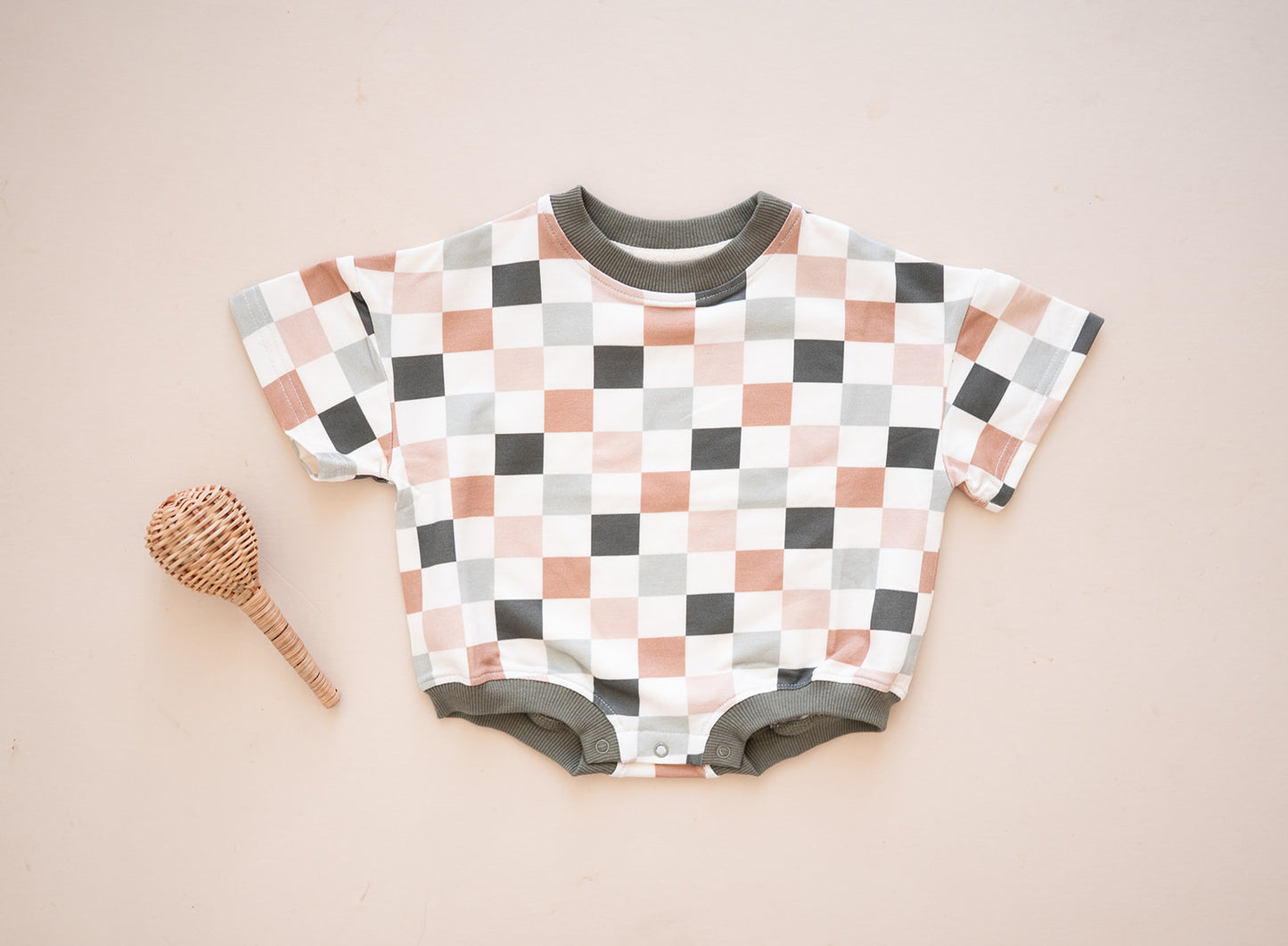 Oversized T-shirt Bubble Romper- Sage Check