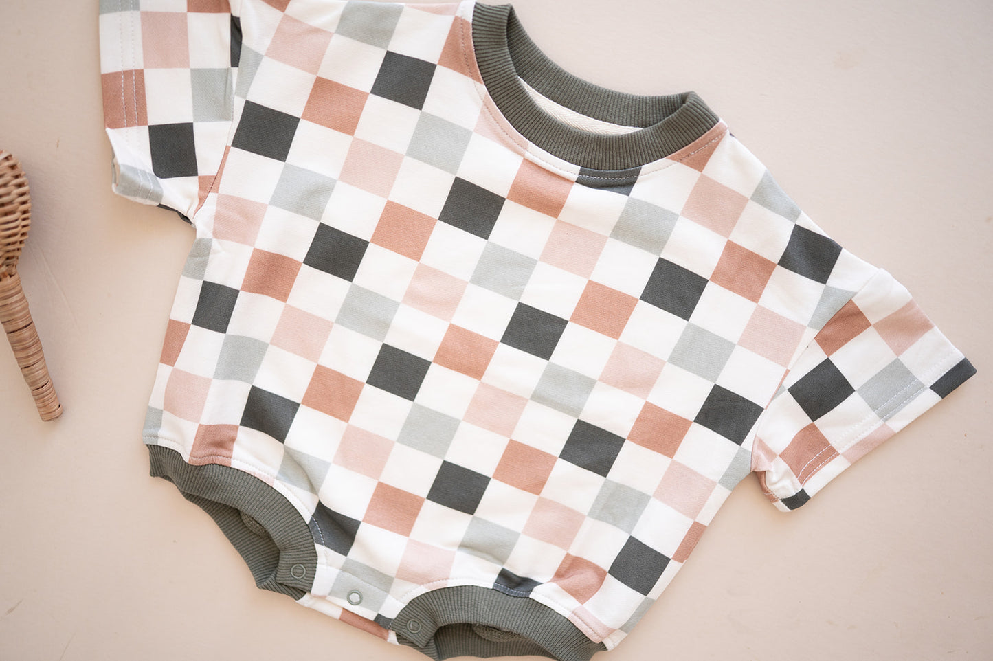 Oversized T-shirt Bubble Romper- Sage Check