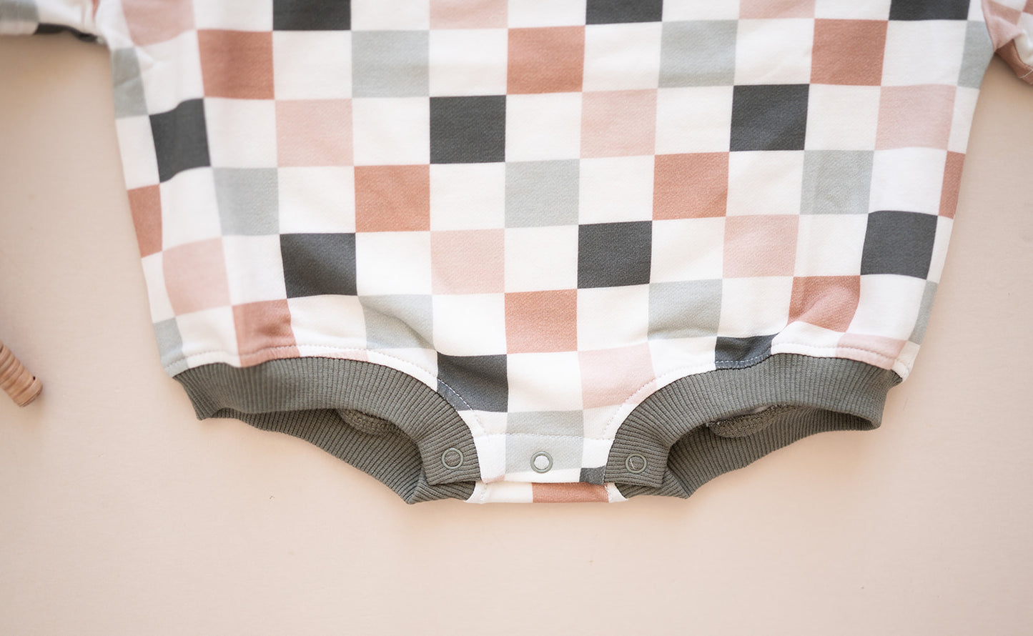 Oversized T-shirt Bubble Romper- Sage Check