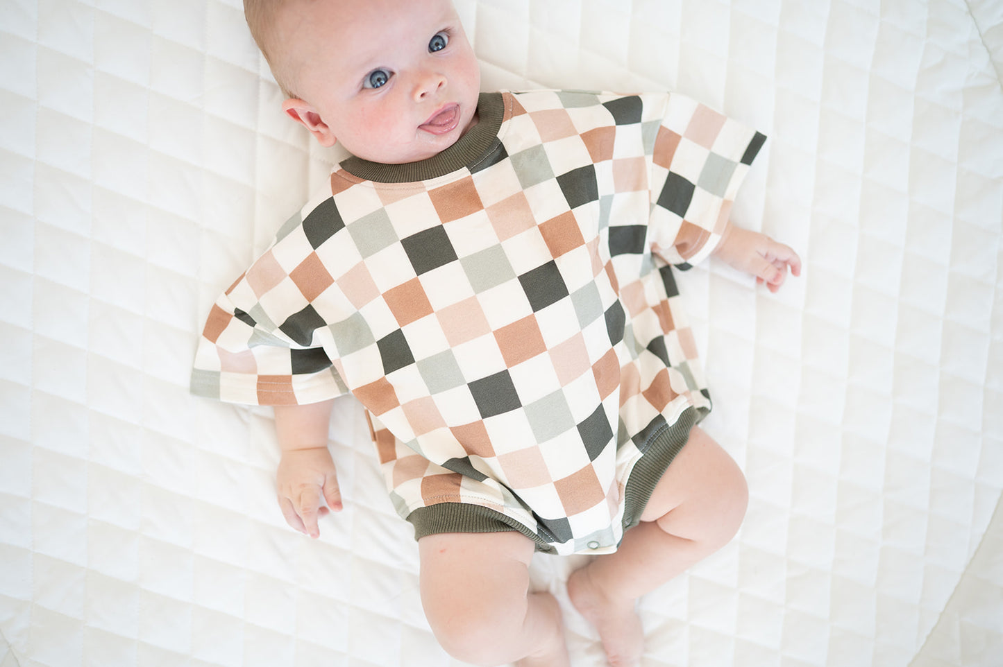 Oversized T-shirt Bubble Romper- Sage Check
