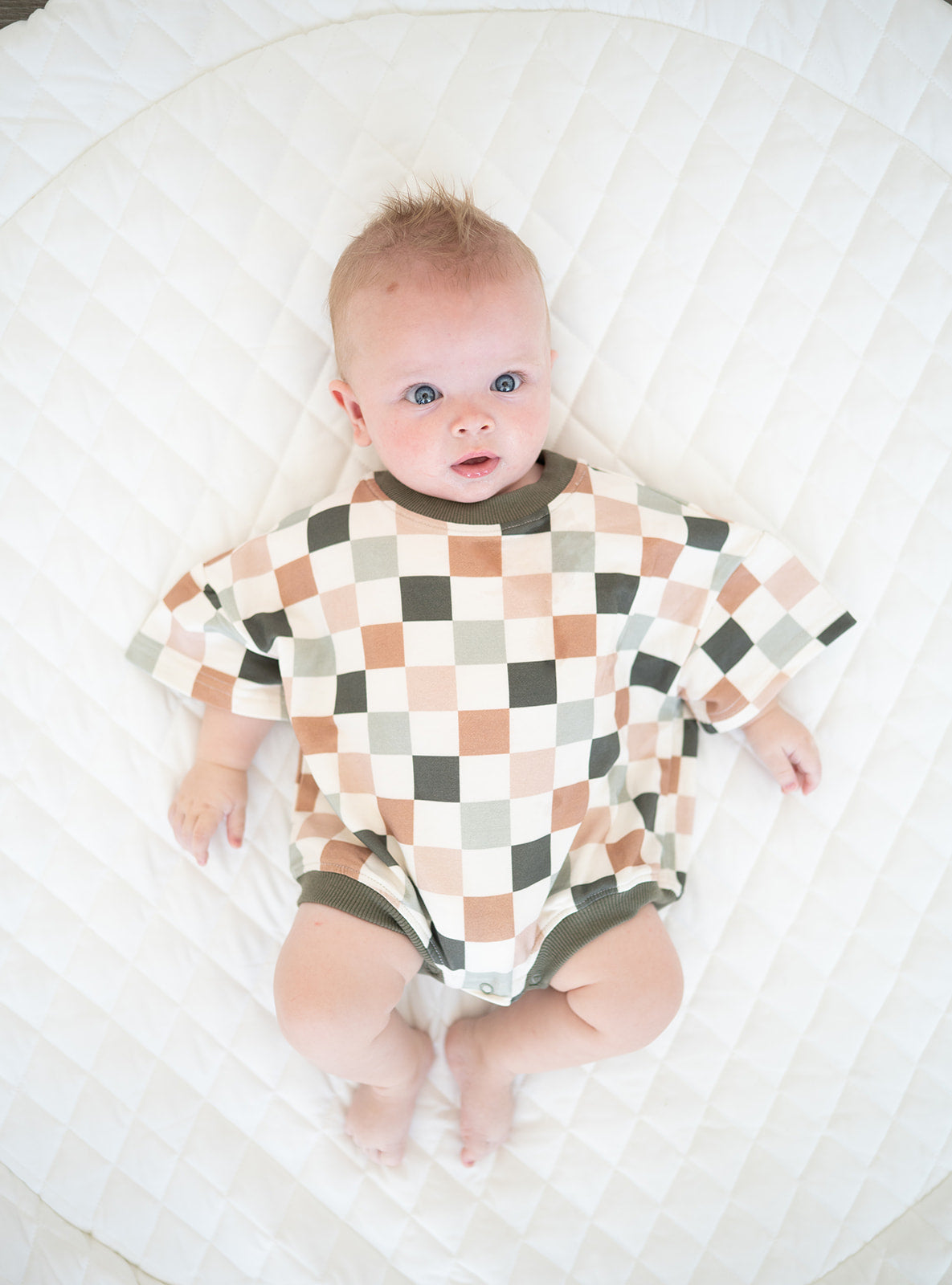 Oversized T-shirt Bubble Romper- Sage Check