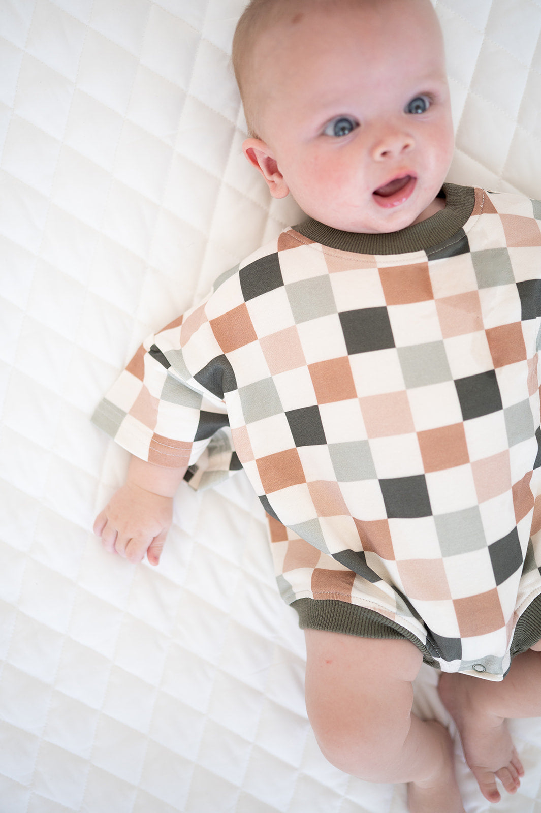 Oversized T-shirt Bubble Romper- Sage Check