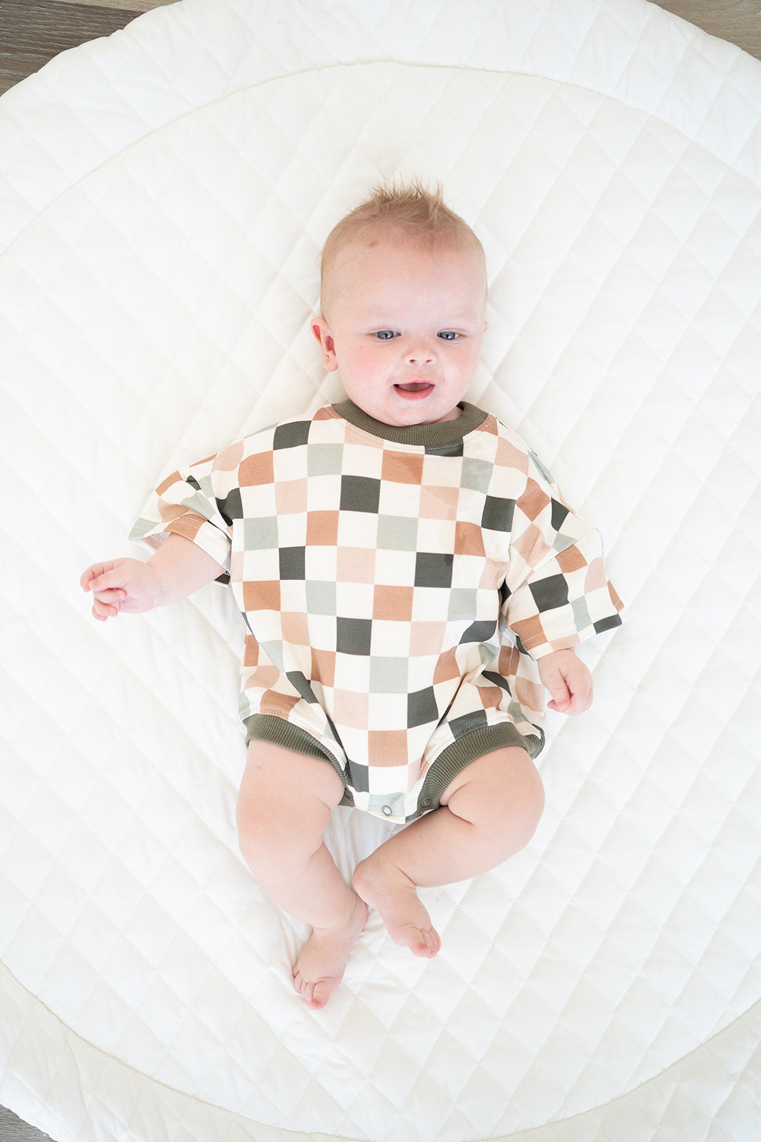 Oversized T-shirt Bubble Romper- Sage Check