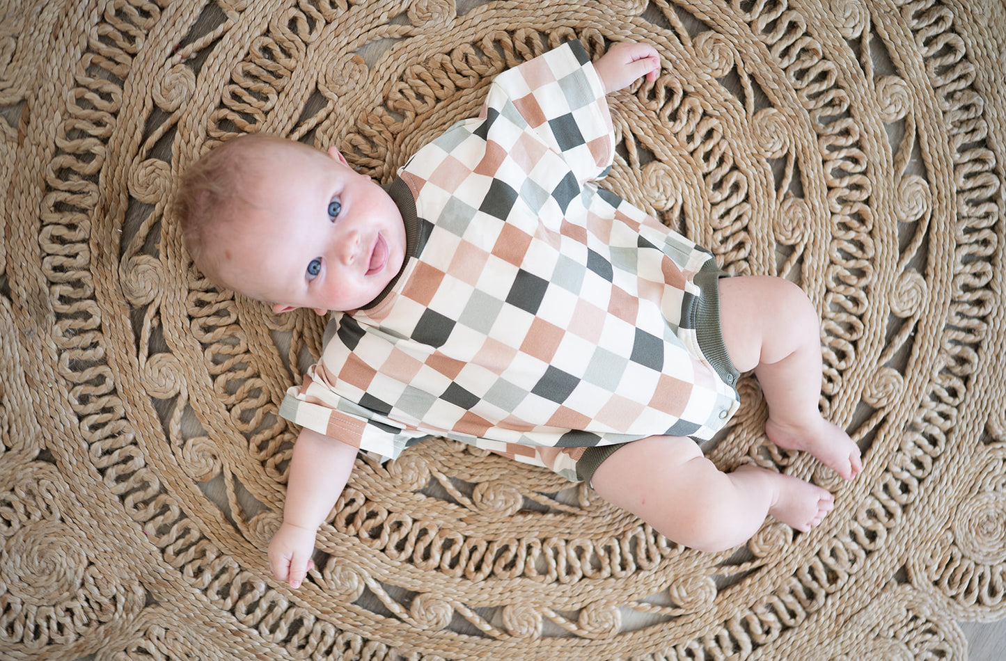 Oversized T-shirt Bubble Romper- Sage Check