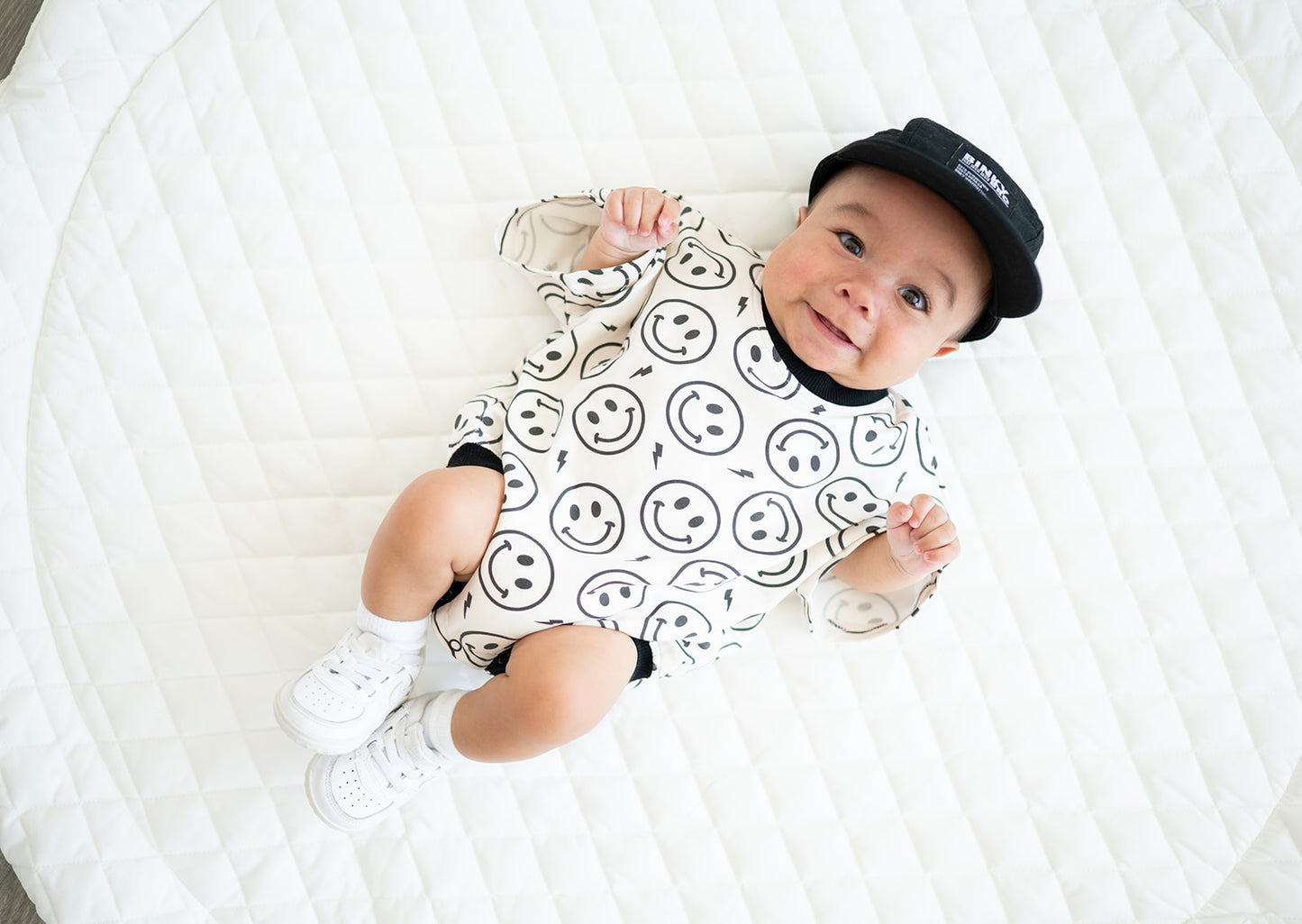 Oversized T-shirt Bubble Romper- Electric Smiley