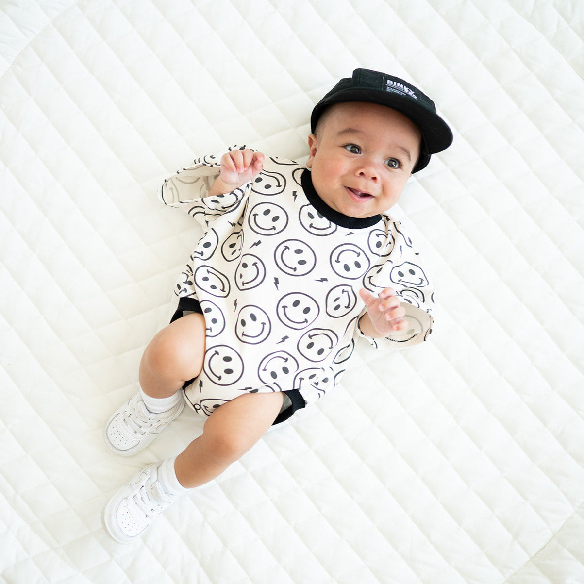 Oversized T-shirt Bubble Romper- Electric Smiley