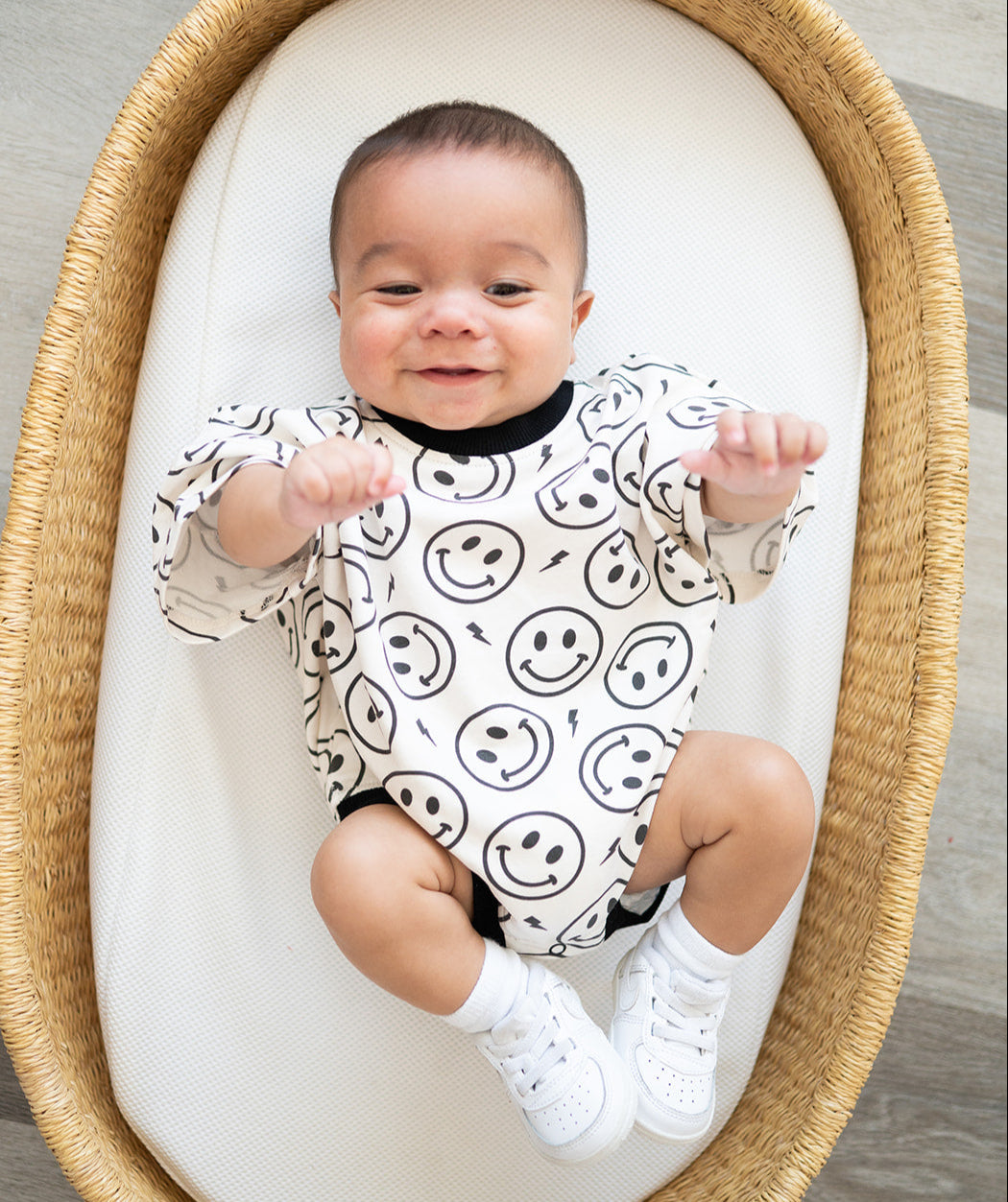Oversized T-shirt Bubble Romper- Electric Smiley