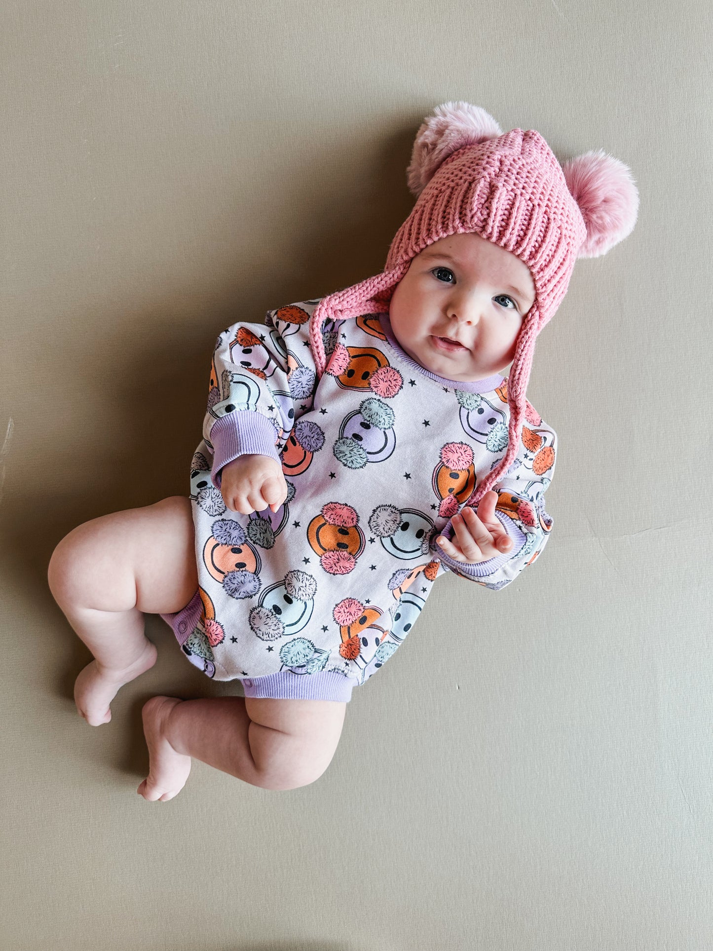 Oversized Cozy Romper - Fuzzy Smiley