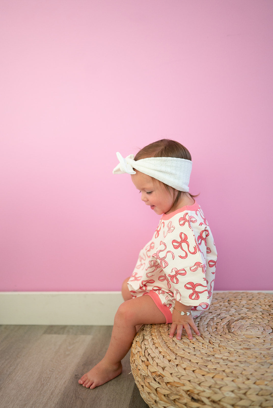Oversized T-shirt Bubble Romper- Pink Bow