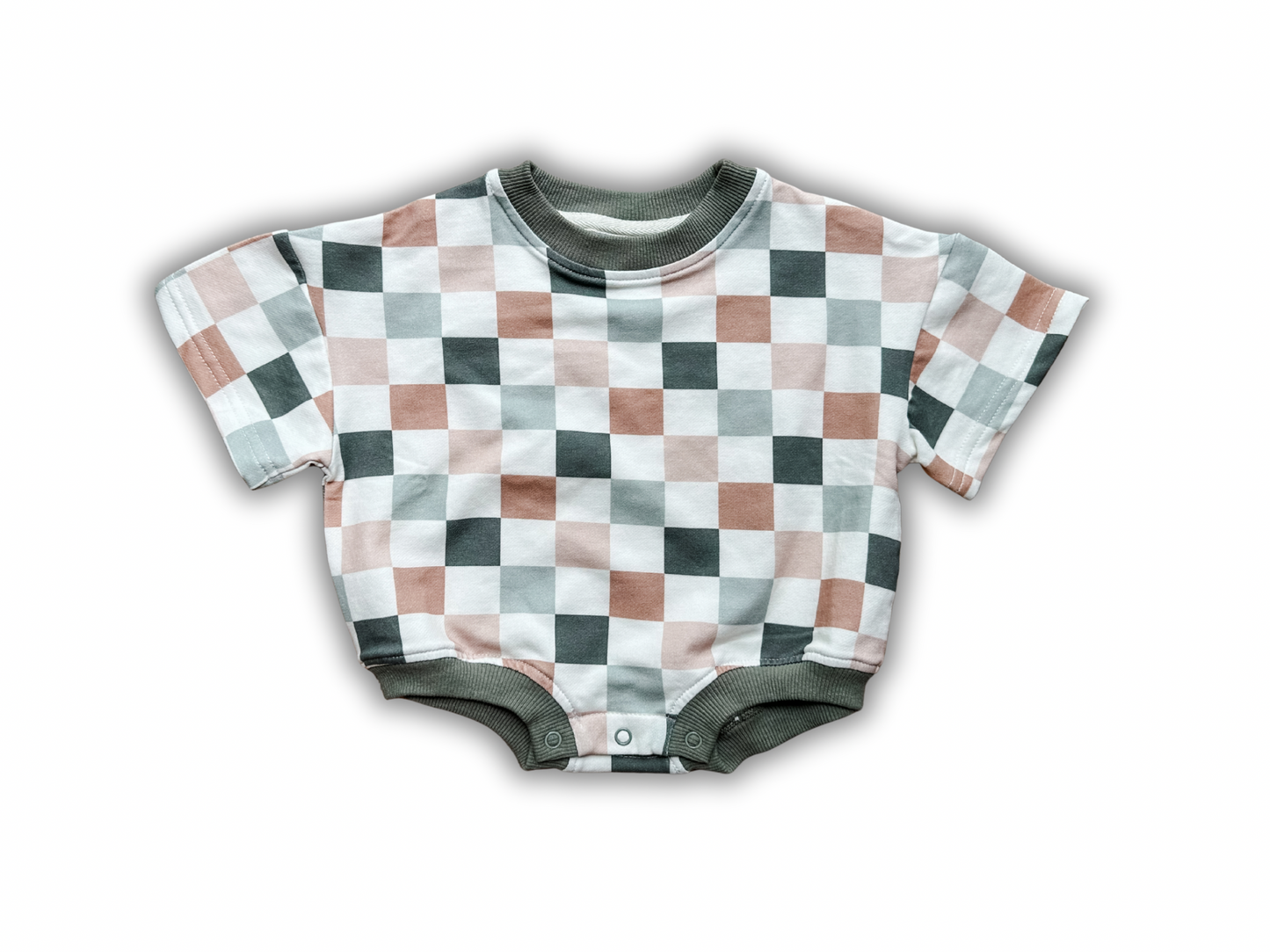 Oversized T-shirt Bubble Romper- Sage Check