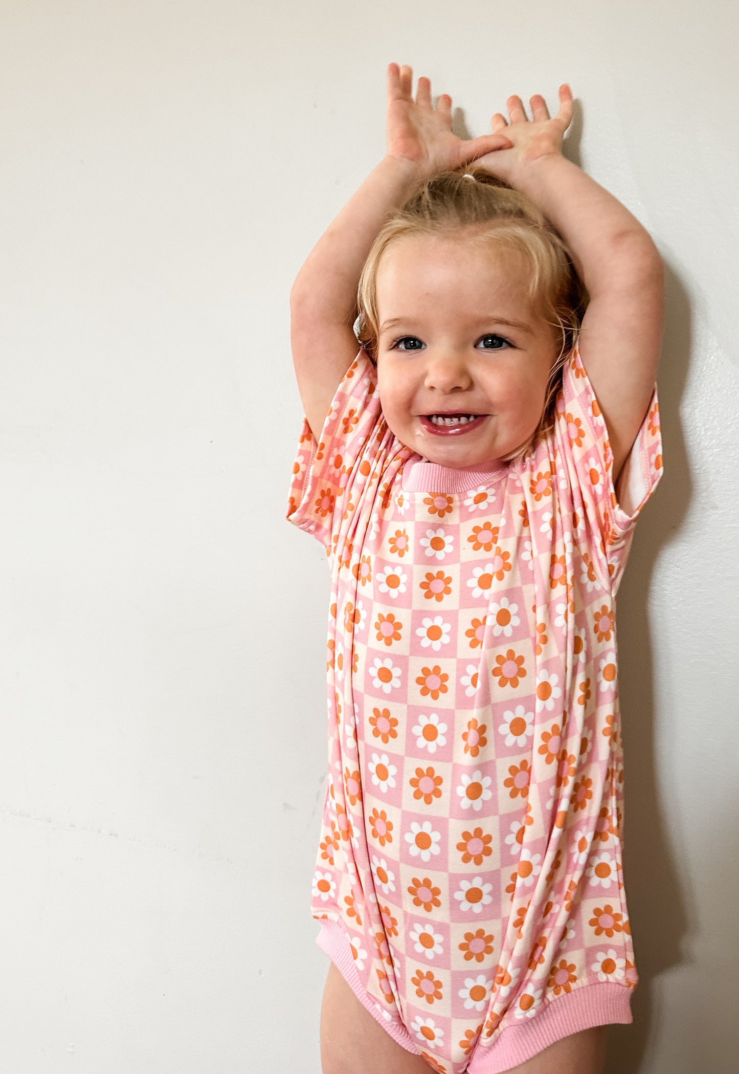Oversized T-shirt Bubble Romper- Boho Daisy Check