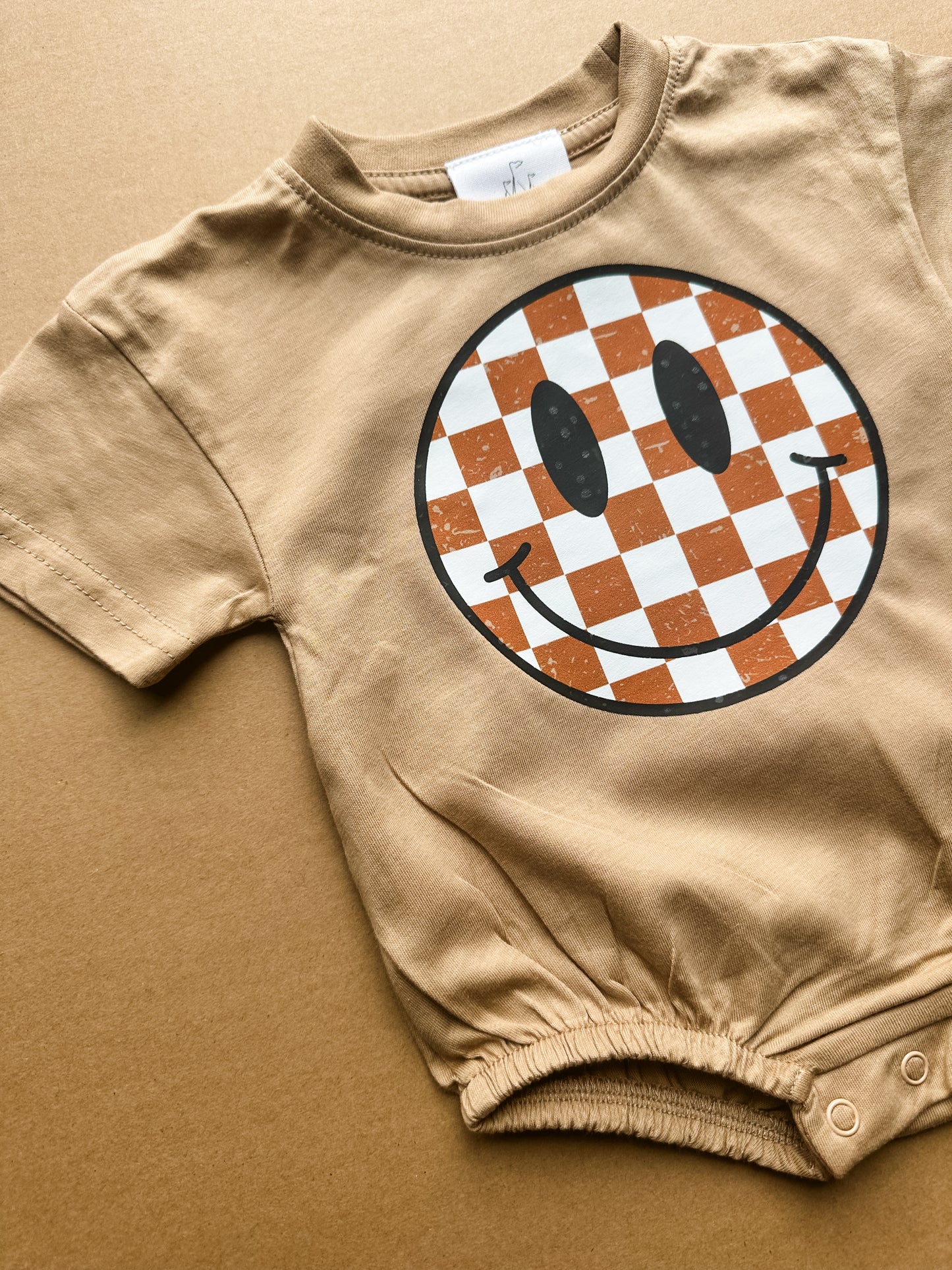 Retro Check Smiley T-shirt Bubble Romper