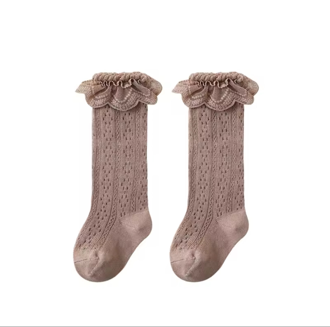 Taupe Cotton Lace Socks