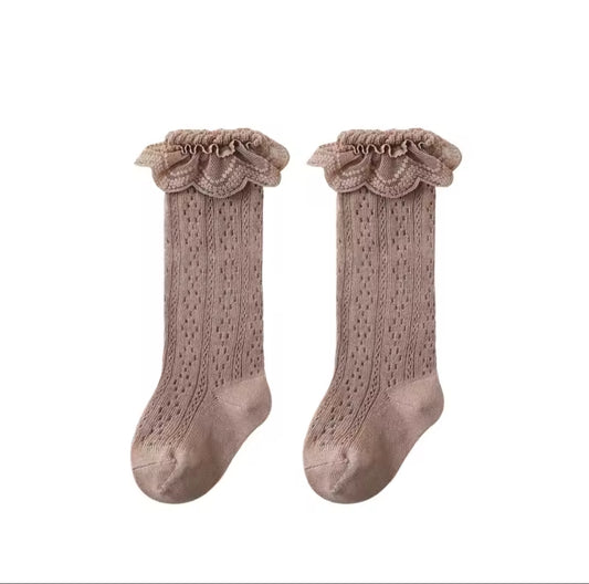Taupe Cotton Lace Socks