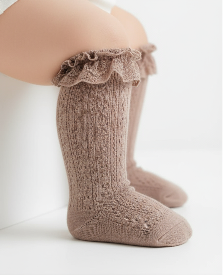 Taupe Cotton Lace Socks