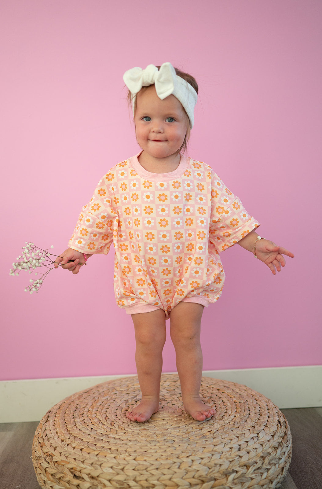 Oversized T-shirt Bubble Romper- Boho Daisy Check