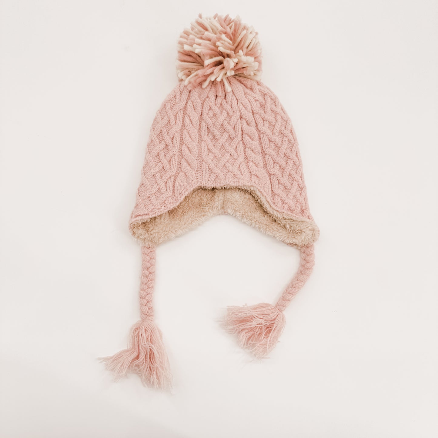 Ballet Pink Cable Knit Pom Hat