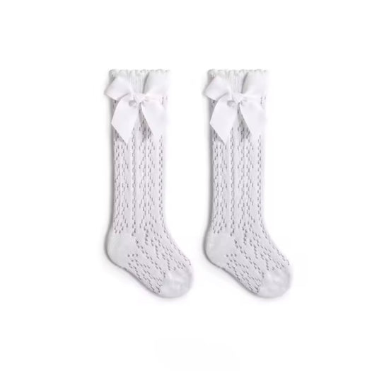 White Mesh Bow Sock