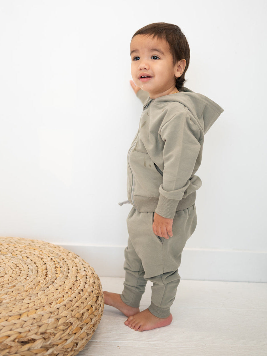 Sage Green Organic Cotton 2-Piece Zip Jogger Sweatsuit