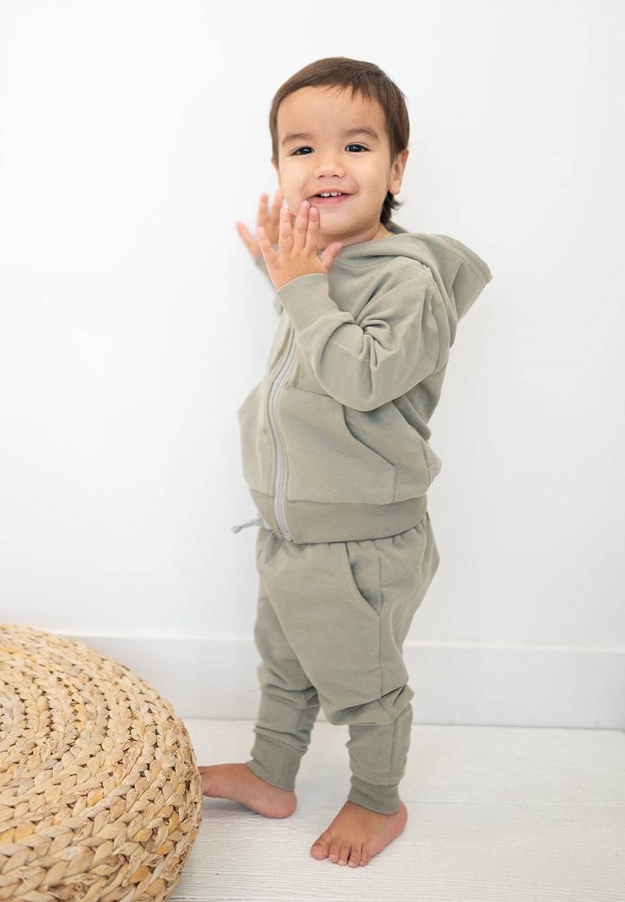 Sage Green Organic Cotton 2-Piece Zip Jogger Sweatsuit