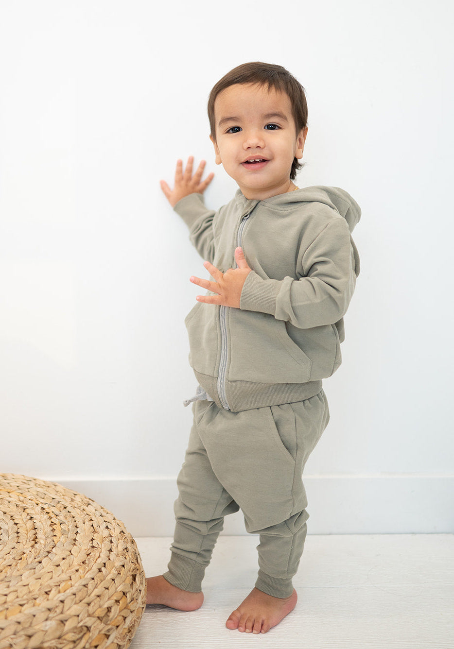 Sage Green Organic Cotton 2-Piece Zip Jogger Sweatsuit