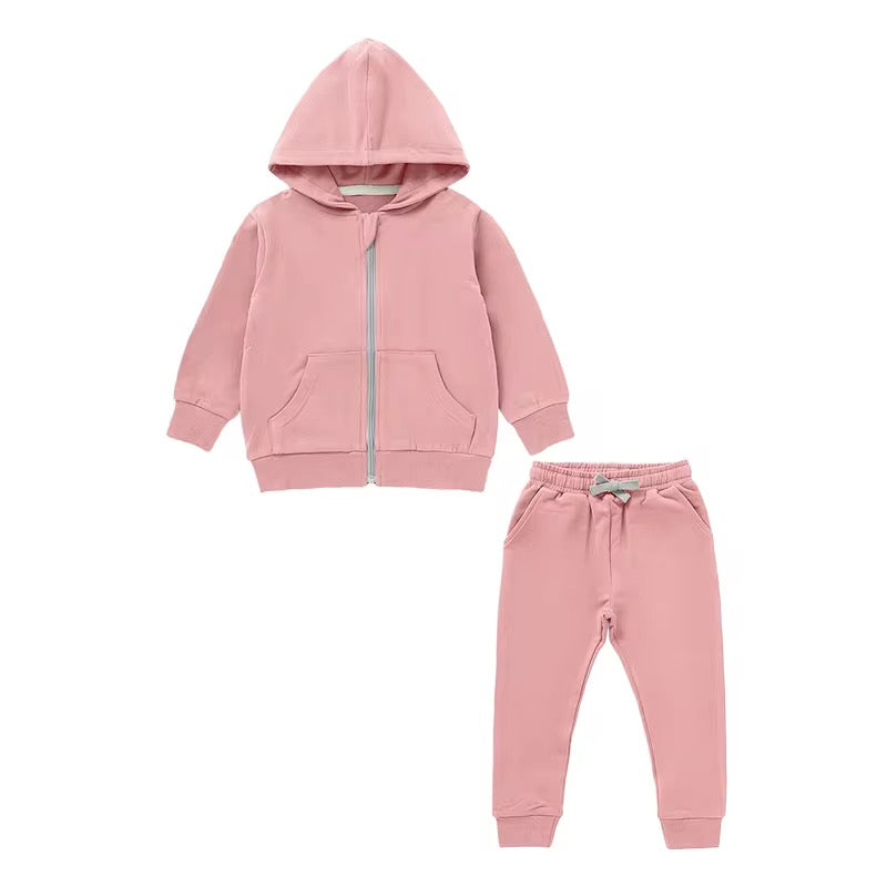 Pink Rose Organic Cotton 2-Piece Zip Jogger Sweatsuit