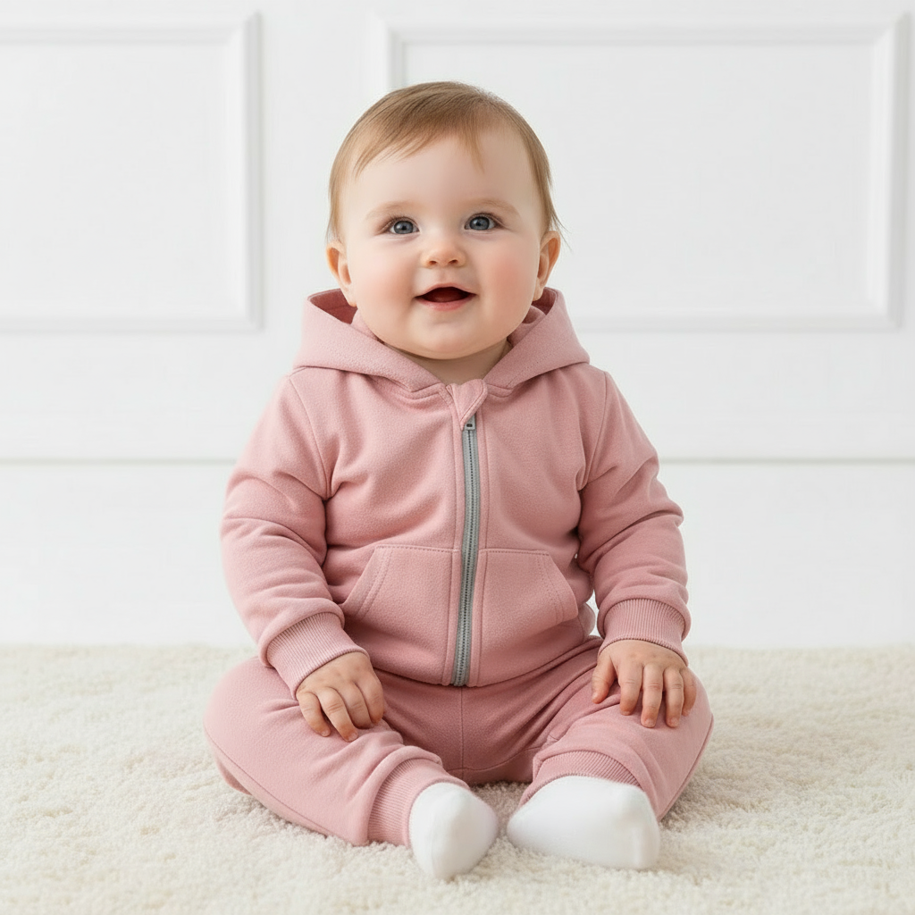 Pink Rose Organic Cotton 2-Piece Zip Jogger Sweatsuit