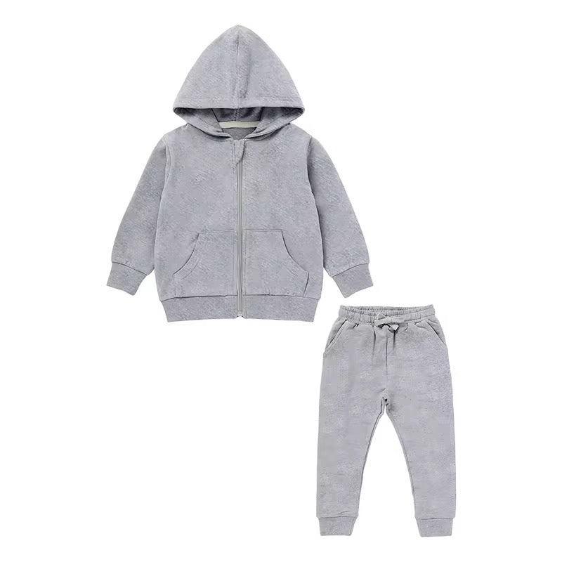 Stone Gray Organic Cotton 2-Piece Zip Jogger Sweatsuit