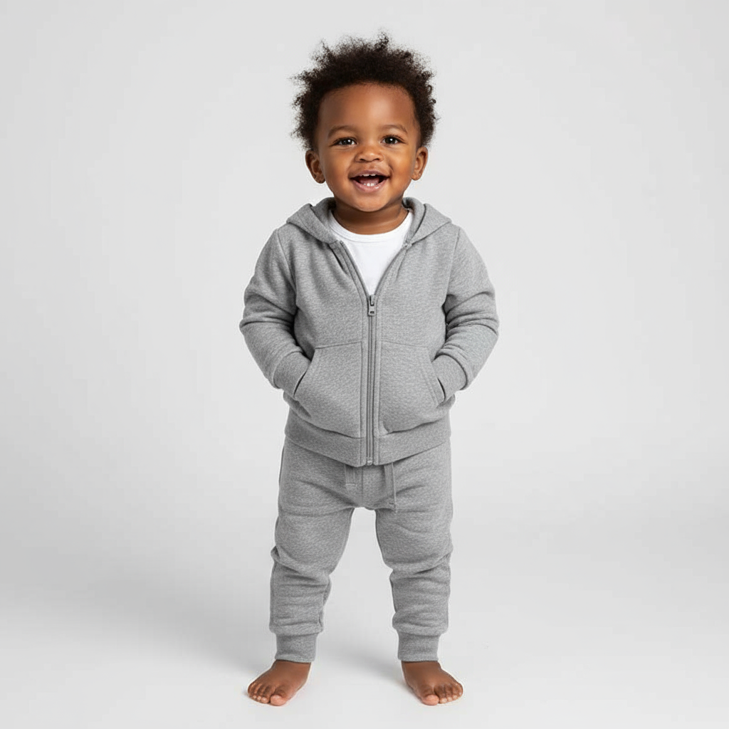 Stone Gray Organic Cotton 2-Piece Zip Jogger Sweatsuit