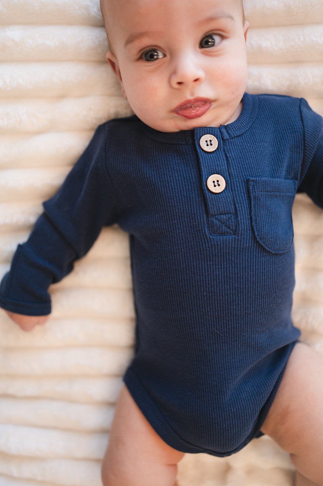 Navy Ribbed Cotton Bodysuit