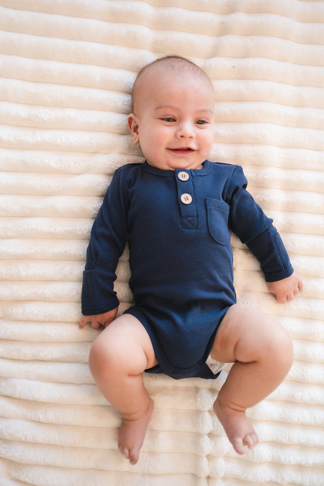 Navy Ribbed Cotton Bodysuit