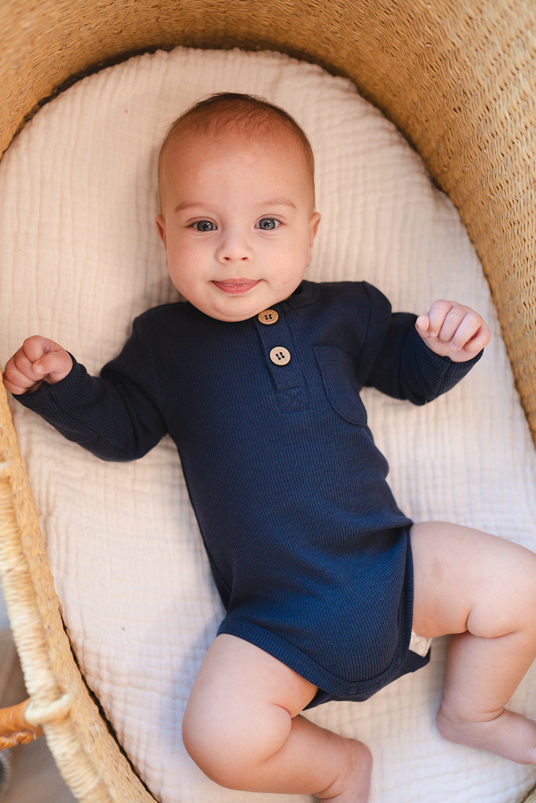 Navy Ribbed Cotton Bodysuit