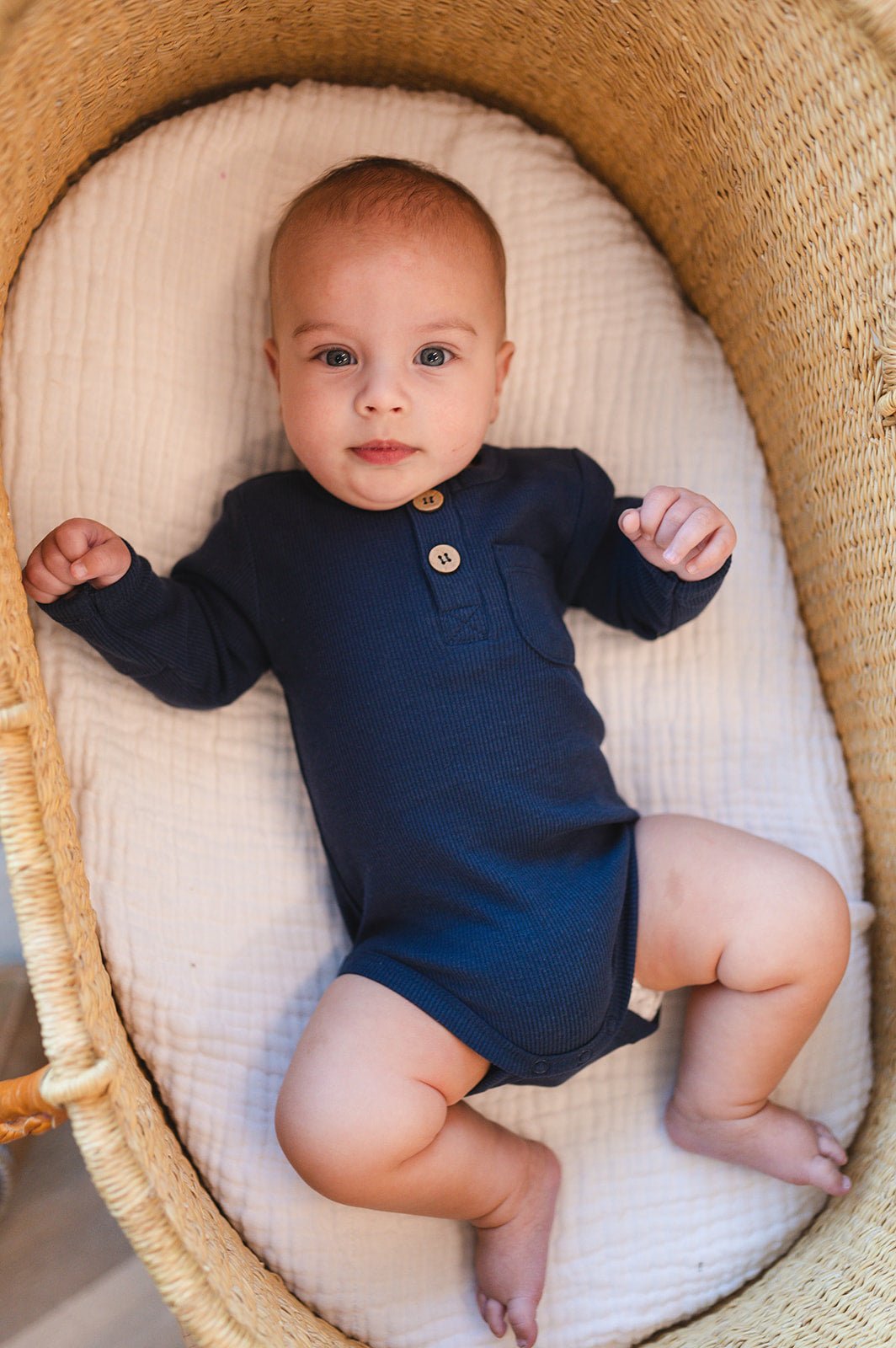 Navy Ribbed Cotton Bodysuit