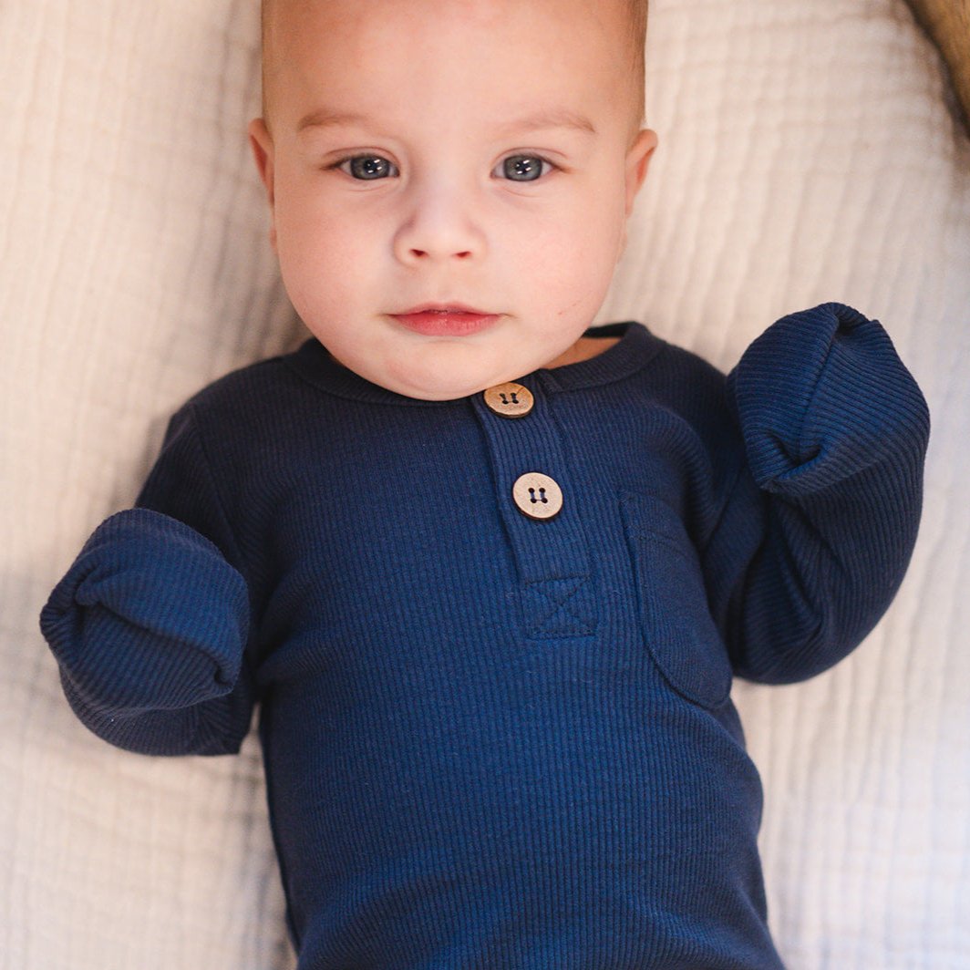 Navy Ribbed Cotton Bodysuit