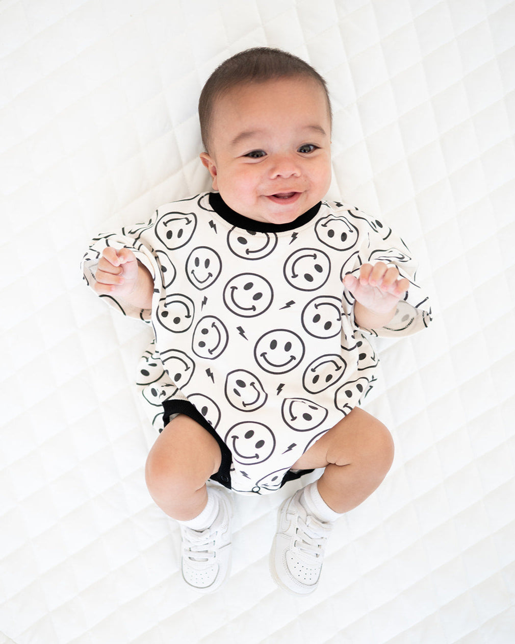 Oversized T-shirt Bubble Romper- Electric Smiley