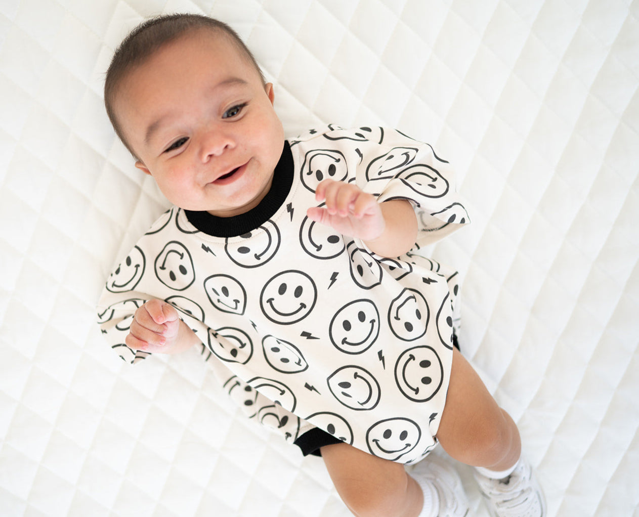 Oversized T-shirt Bubble Romper- Electric Smiley