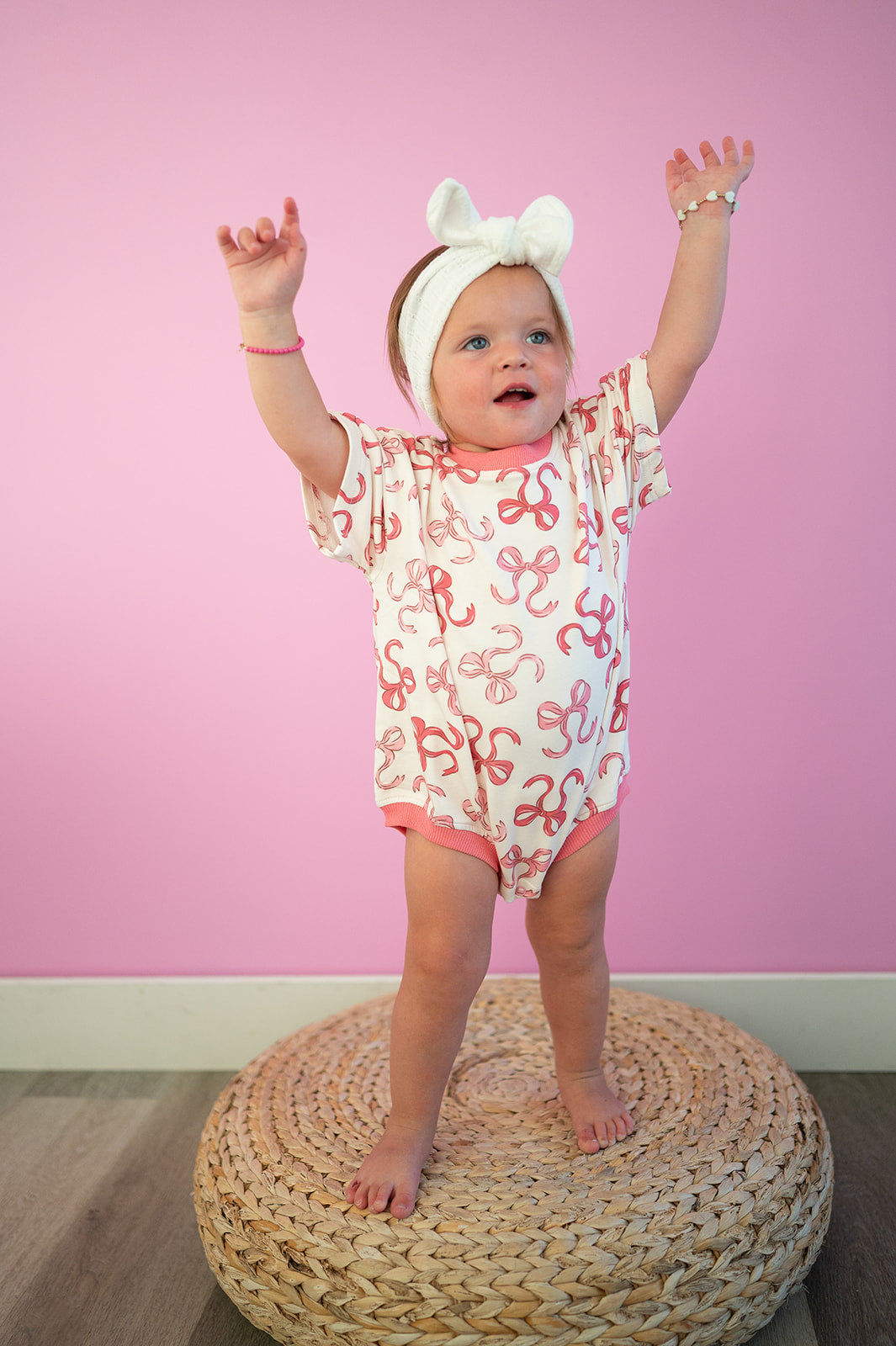Oversized T-shirt Bubble Romper- Pink Bow