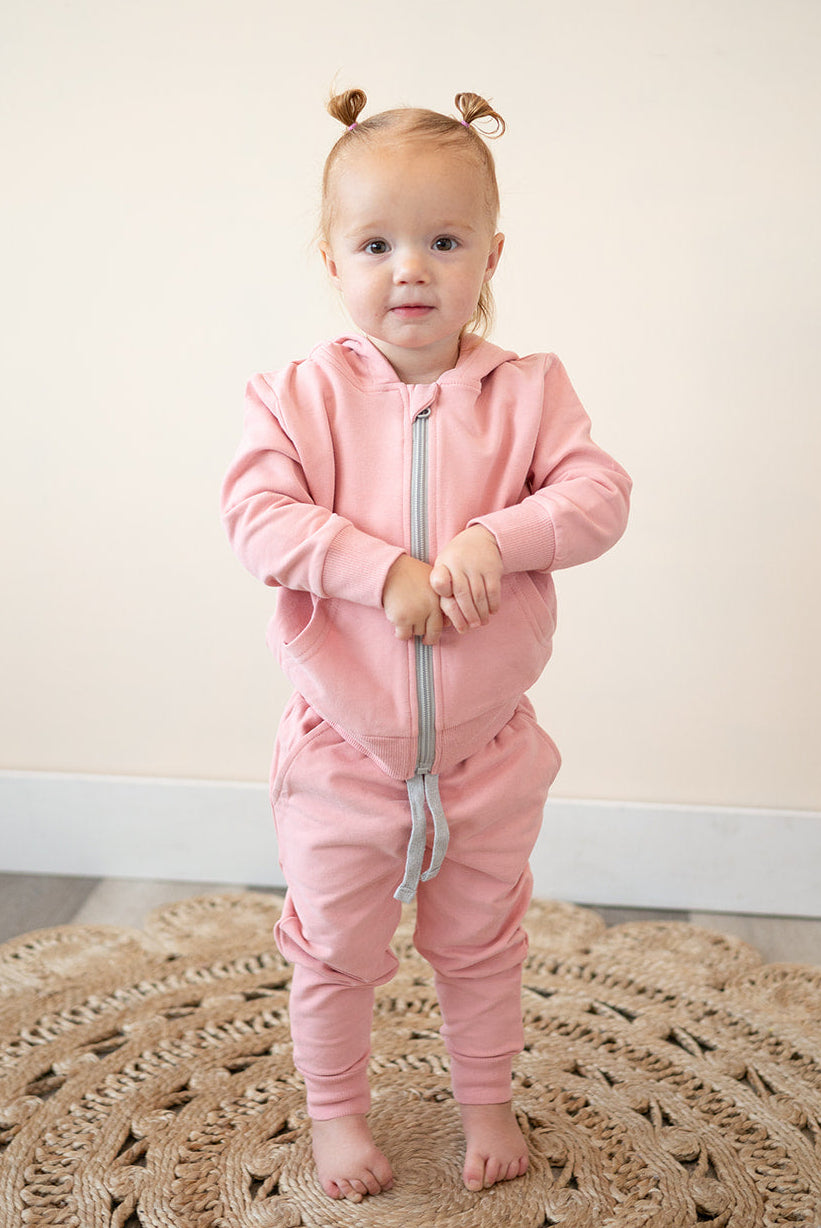 Pink Rose Organic Cotton 2-Piece Zip Jogger Sweatsuit