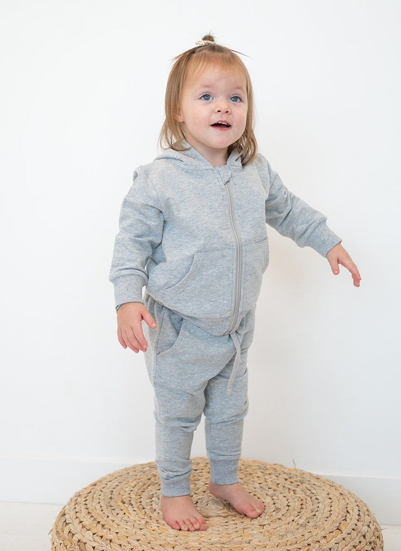 Stone Gray Organic Cotton 2-Piece Zip Jogger Sweatsuit