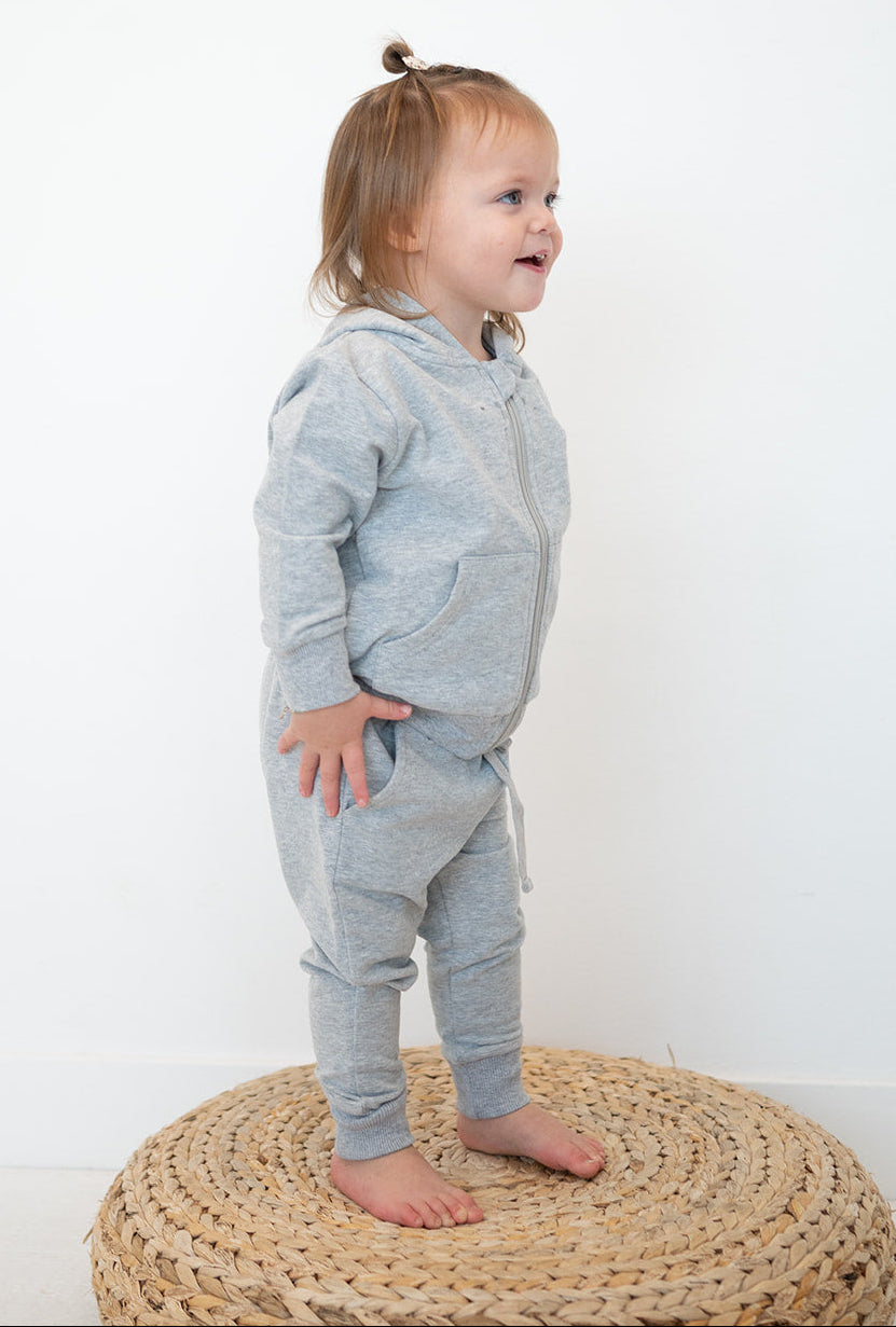 Stone Gray Organic Cotton 2-Piece Zip Jogger Sweatsuit