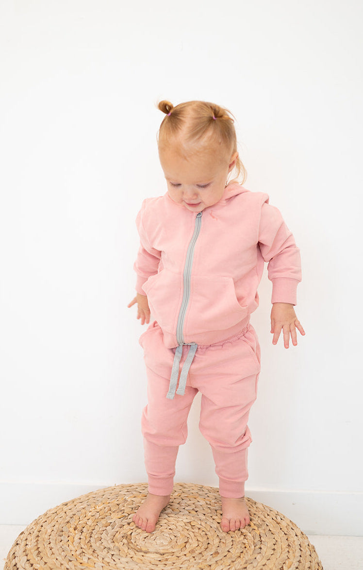 Pink Rose Organic Cotton 2-Piece Zip Jogger Sweatsuit