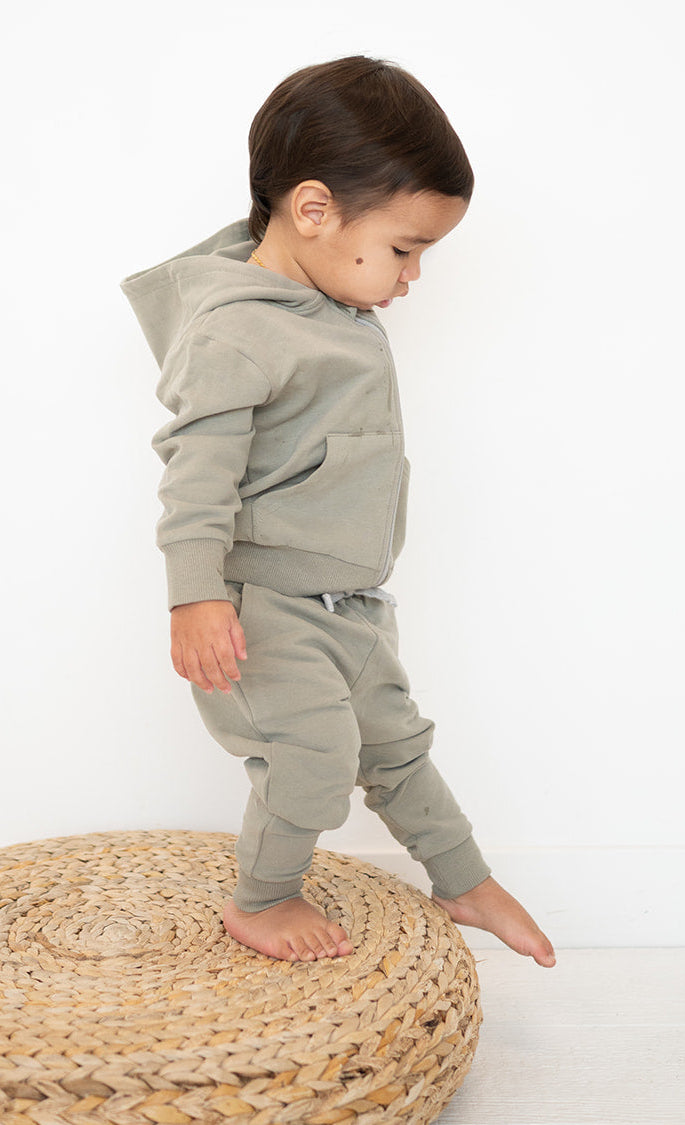 Sage Green Organic Cotton 2-Piece Zip Jogger Sweatsuit