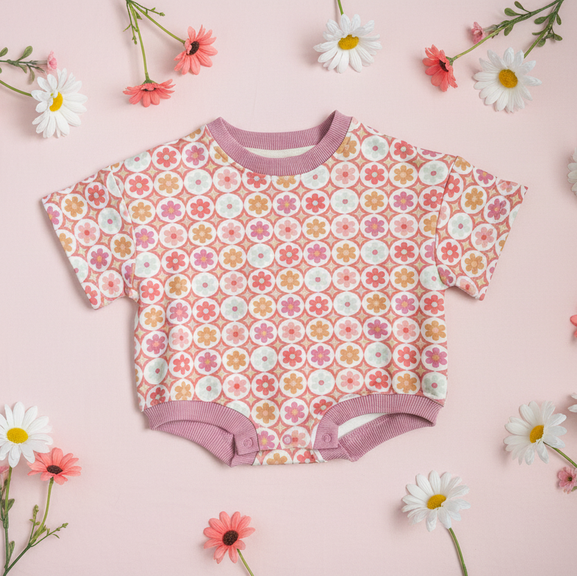 Oversized T-shirt Bubble Romper- Groovy Kaleidoscope Floral