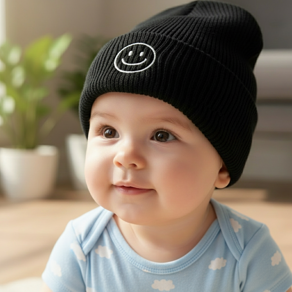 Black Smiley Beanie